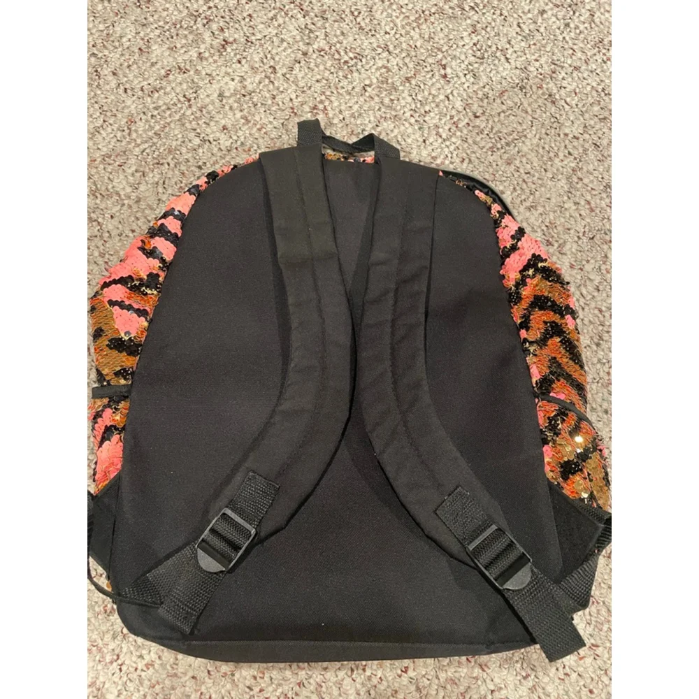 Girls' Backpack-Justice Pink Black Gold Flip-Sequin Zebra (Back to School)